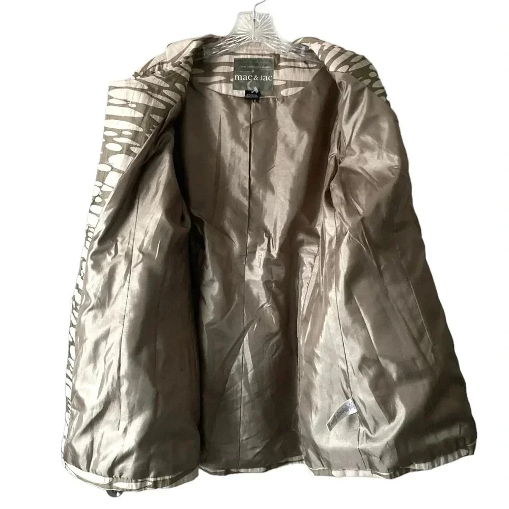 MAC & JAC* Sage & Ivory Animal Print Jacket Peplum Style 3/4 Puffy Sleeves Sz 10 - Picture 4 of 10